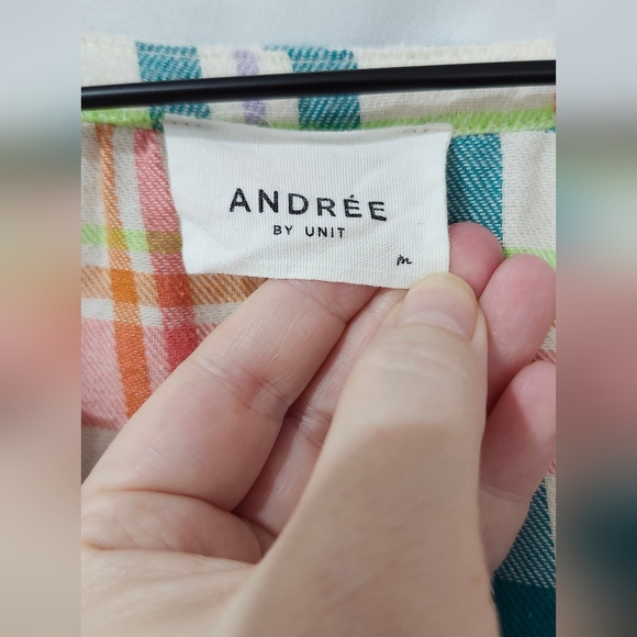Andree By Unit Women's Peasant‎ Top Size Medium Bright Plaid Flannel Preppy Boho - Picture 3 of 6
